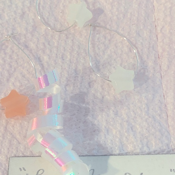 HANDMADE Teardrop Hoop Earrings Sterling Silver Luminous Star bead yello… - Picture 6 of 10